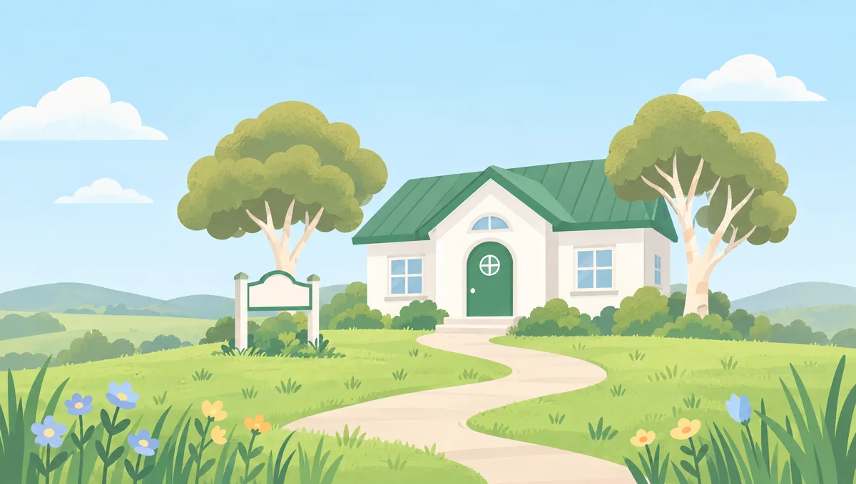 A drawing of a small clinic on a green hill